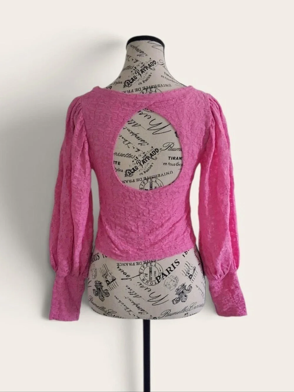 Free People Pink Lace Keyhole Back Long Sleeve Boho Crop Blouse Small